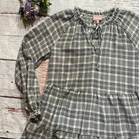 Show Me Your MUMU Birdie Mini Dress in Windowpane Plaid - Picture 5 of 9